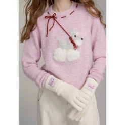 Via Pitti Puppy Tie Fluffy Knit Sweater Pink