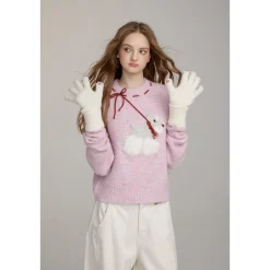 Via Pitti Puppy Tie Fluffy Knit Sweater Pink