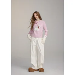 Via Pitti Puppy Tie Fluffy Knit Sweater Pink