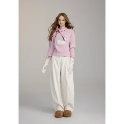 Via Pitti Puppy Tie Fluffy Knit Sweater Pink