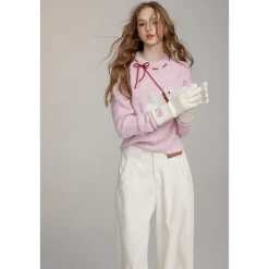 Via Pitti Puppy Tie Fluffy Knit Sweater Pink
