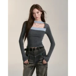 Via Pitti Reversible Two-Way Slim Knit Top Gray