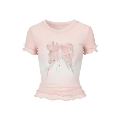 Via Pitti Rhinestone Bow-Knot Double Layered Top Pink