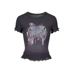 Via Pitti Rhinestone Bow-Knot Double Layered Top Black