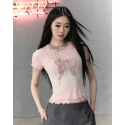 Via Pitti Rhinestone Bow-Knot Double Layered Top Pink