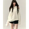 Via Pitti Rose Bow Irregular Collar Two-Way Sweater White