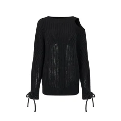 Via Pitti Rose Bow Irregular Collar Two-Way Sweater Black