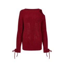 Via Pitti Rose Bow Irregular Collar Two-Way Sweater Red