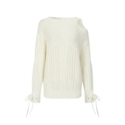 Via Pitti Rose Bow Irregular Collar Two-Way Sweater White
