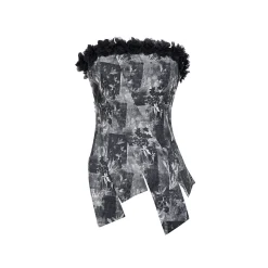 Via Pitti Rose Irregular Cutting Wrapped Top Black