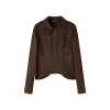 Via Pitti Rose Rivet Suede Leather Zipped Slim Shirt