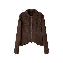 Via Pitti Rose Rivet Suede Leather Zipped Slim Shirt