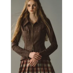 Via Pitti Rose Rivet Suede Leather Zipped Slim Shirt