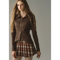 Via Pitti Rose Rivet Suede Leather Zipped Slim Shirt