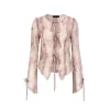 Via Pitti Ruffled Drawstring Tie Top Brown