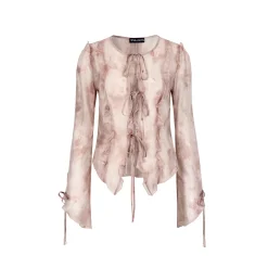 Via Pitti Ruffled Drawstring Tie Top Brown