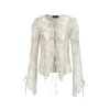 Via Pitti Ruffled Drawstring Tie Top Gray