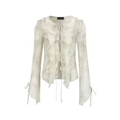 Via Pitti Ruffled Drawstring Tie Top Gray
