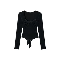 Via Pitti Sparkling U-Neck Back Tie Top Black