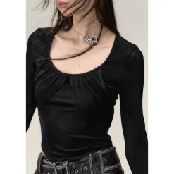 Via Pitti Sparkling U-Neck Back Tie Top Black