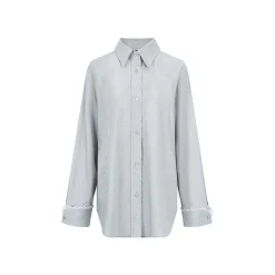 Via Pitti Sparkly Lace Patchwork Striped Shirt Misty Blue