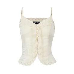 Via Pitti Sparkly Lace Patchwork Sling Vest Beige