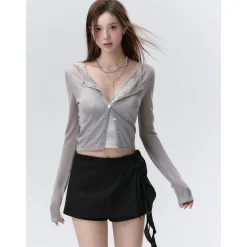 Via Pitti Sparkly Rhinestone Sun Protection Cardigan Gray