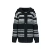 Via Pitti Striped Hooded Woolen Thicken Cardigan Black