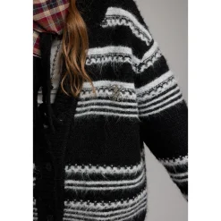 Via Pitti Striped Hooded Woolen Thicken Cardigan Black