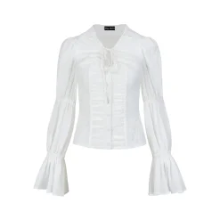 Via Pitti Thin Puff Sleeve Drawstring Shirt White