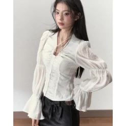 Via Pitti Thin Puff Sleeve Drawstring Shirt White