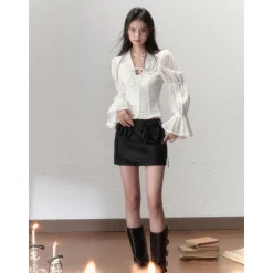 Via Pitti Thin Puff Sleeve Drawstring Shirt White