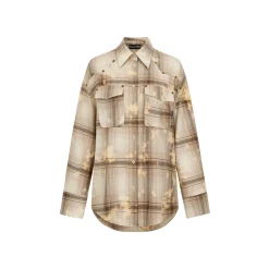 Via Pitti Tie-Dye Washed Distressed Rose Beaded Shirt Light Brown