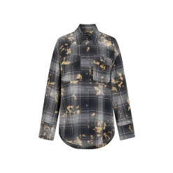 Via Pitti Tie-Dye Washed Distressed Rose Beaded Shirt Black