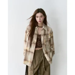 Via Pitti Tie-Dye Washed Distressed Rose Beaded Shirt Light Brown