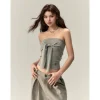 Via Pitti Versatile Tie Knit Slim Tube Top Vest Gray