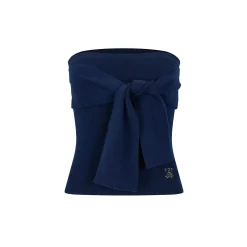 Via Pitti Versatile Tie Knit Slim Tube Top Vest Navy Blue