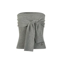Via Pitti Versatile Tie Knit Slim Tube Top Vest Gray