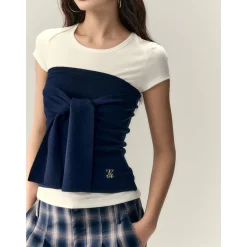 Via Pitti Versatile Tie Knit Slim Tube Top Vest Navy Blue