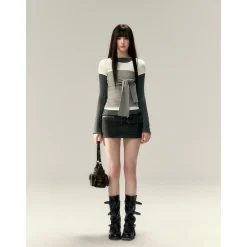 Via Pitti Versatile Tie Knit Slim Tube Top Vest Gray