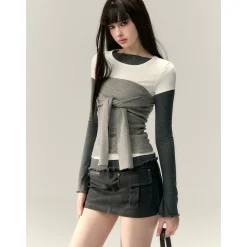 Via Pitti Versatile Tie Knit Slim Tube Top Vest Gray