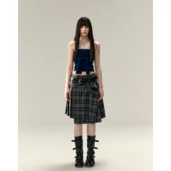 Via Pitti Versatile Tie Knit Slim Tube Top Vest Navy Blue