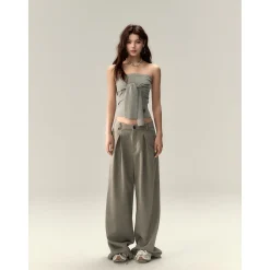 Via Pitti Versatile Tie Knit Slim Tube Top Vest Gray