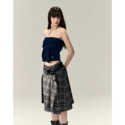 Via Pitti Versatile Tie Knit Slim Tube Top Vest Navy Blue