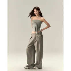 Via Pitti Versatile Tie Knit Slim Tube Top Vest Gray