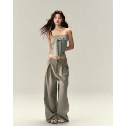 Via Pitti Versatile Tie Knit Slim Tube Top Vest Gray