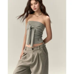 Via Pitti Versatile Tie Knit Slim Tube Top Vest Gray