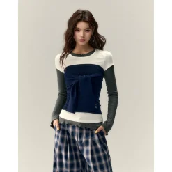 Via Pitti Versatile Tie Knit Slim Tube Top Vest Navy Blue