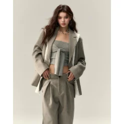 Via Pitti Versatile Tie Knit Slim Tube Top Vest Gray