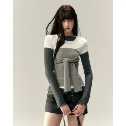 Via Pitti Versatile Tie Knit Slim Tube Top Vest Gray